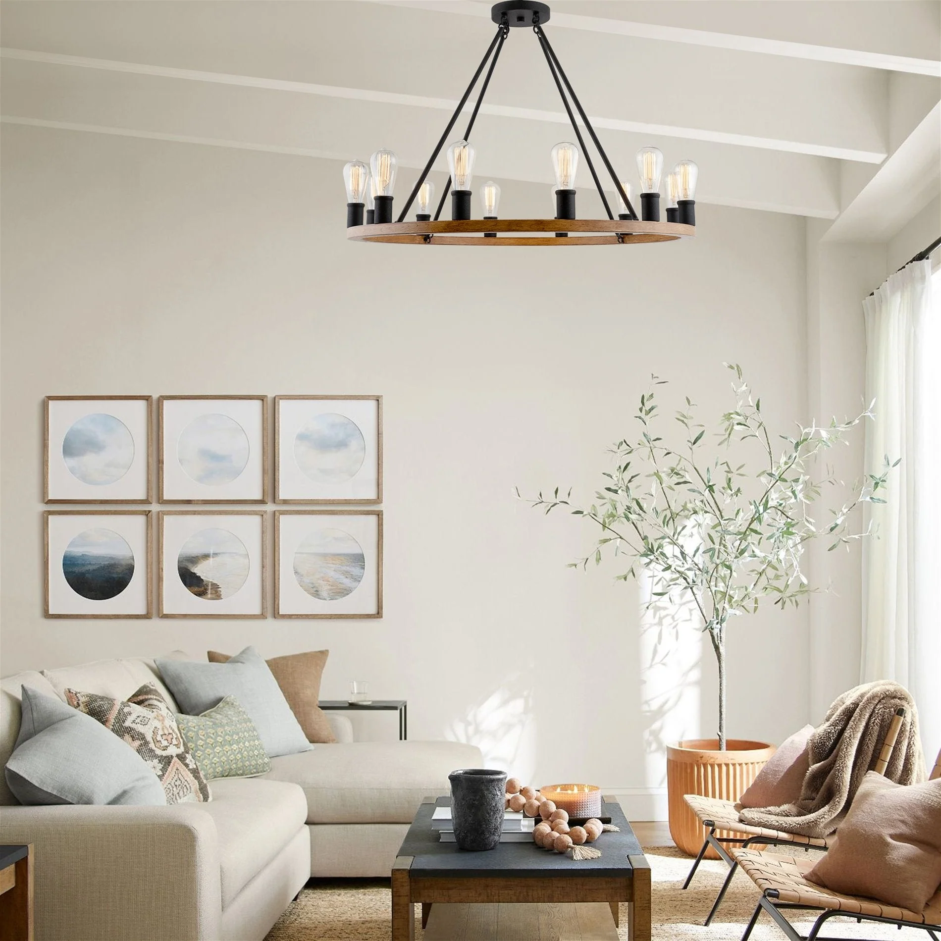 Homestead 36 12-Light Large Rustic Farmhouse Wagon Wheel Kitchen Island Chandelier