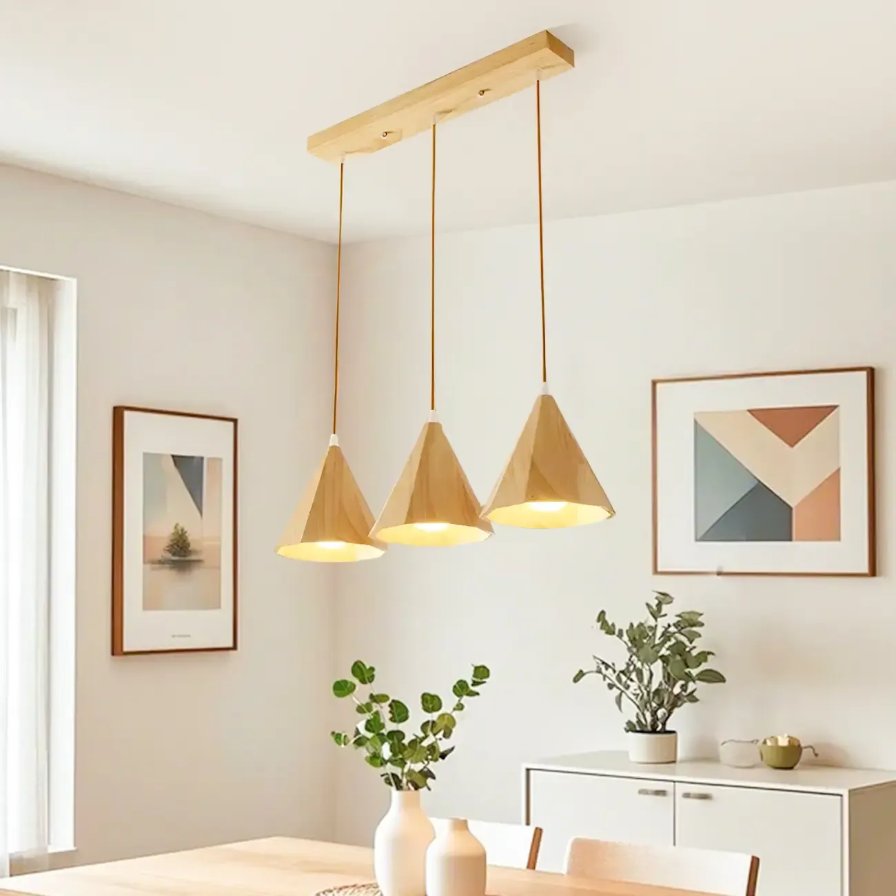 Modern Wood Cone LED Island Pendant Lights for Kitchen