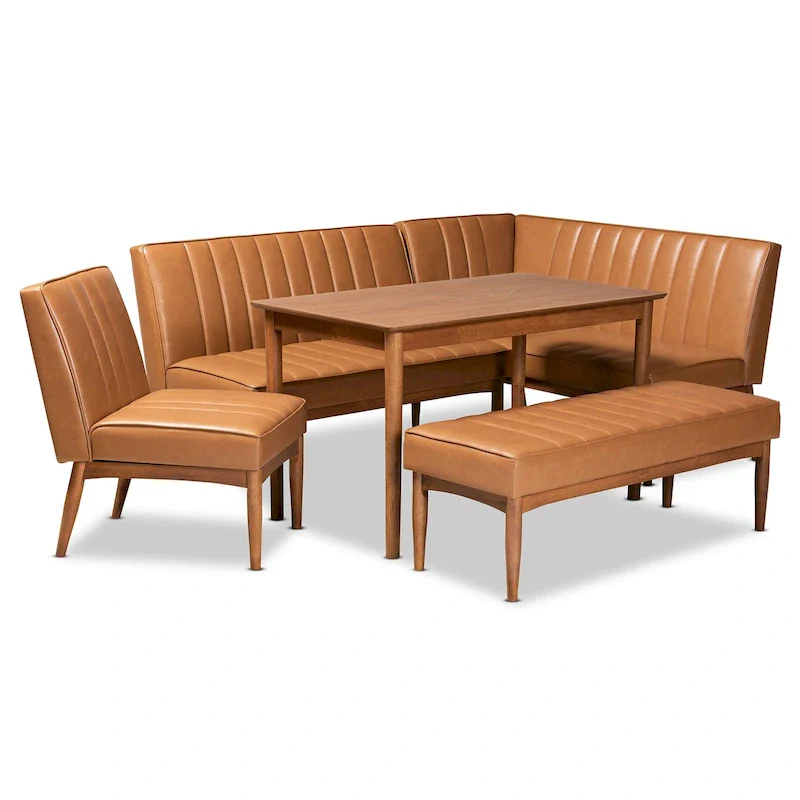 Daymond Mid-Century Upholstered and Walnut 5-PC Dining Nook Set