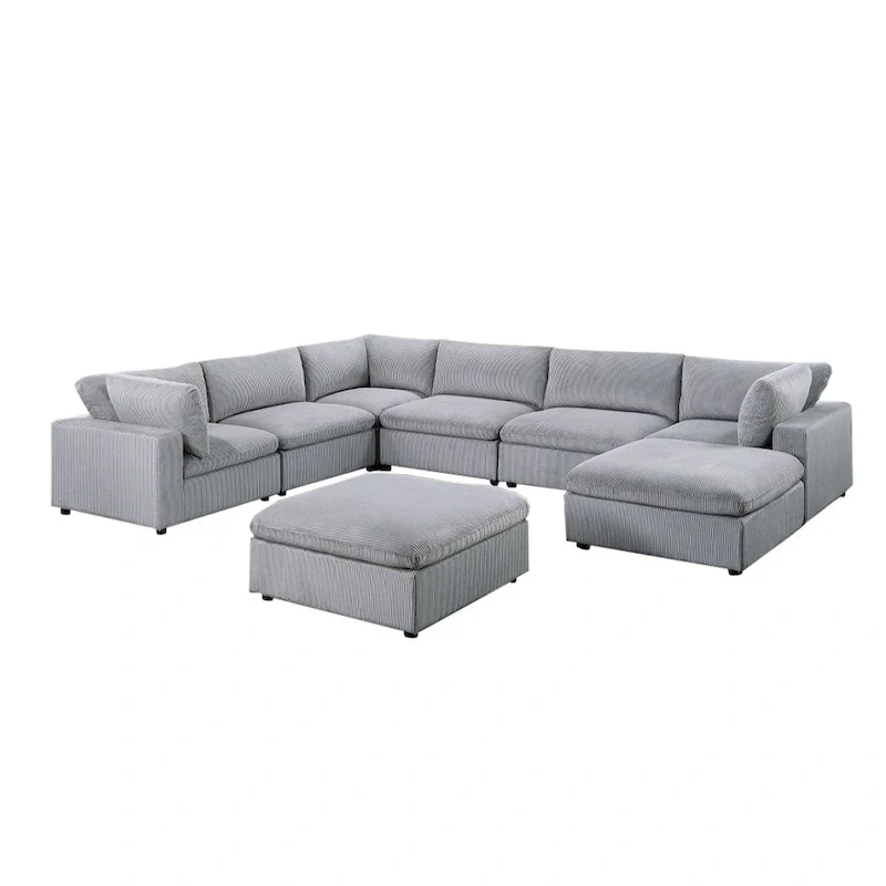 8 Piece Corduroy Upholstered Modular Sectional Sofa with Ottoman