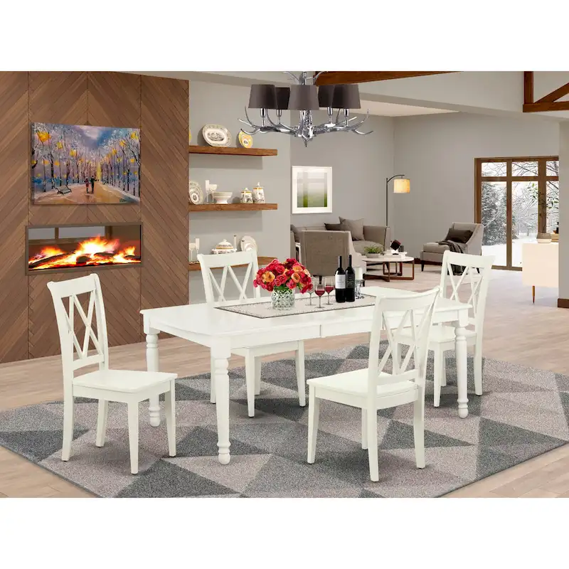 East West Furniture Dining Table Set- a Rectangle Kitchen Table and Dinette Chairs, Linen White(Pieces Option)