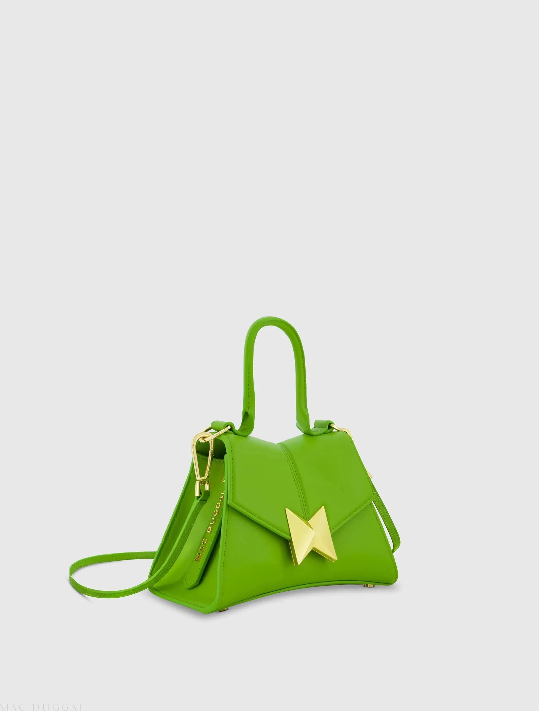 Green Angular Mini Leather Handbag With Gold Hardware