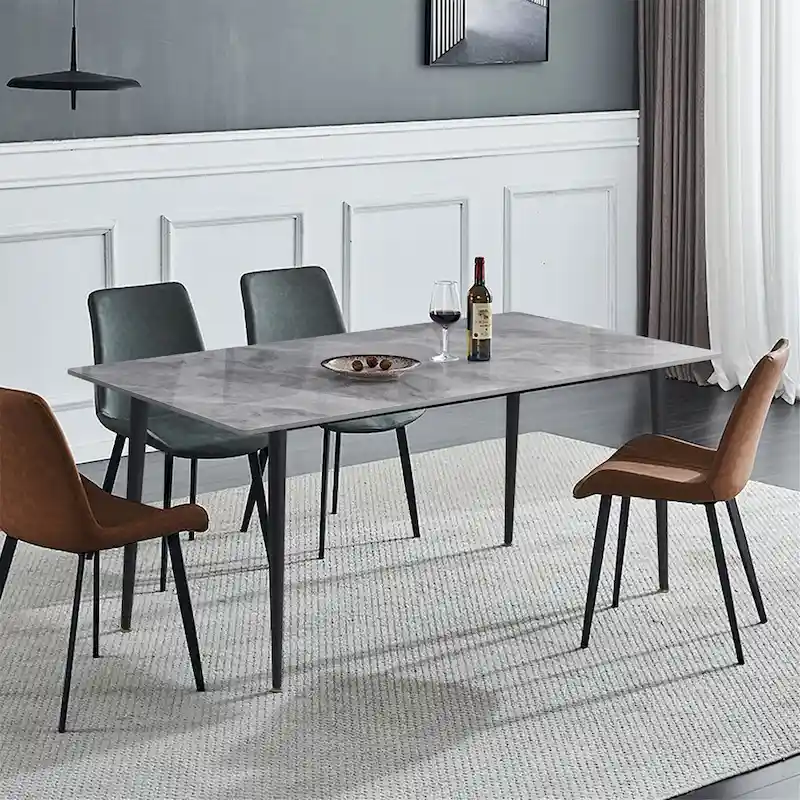 Modern Dining Table with Metal Frame Sintered Stone Top Kitchen Table
