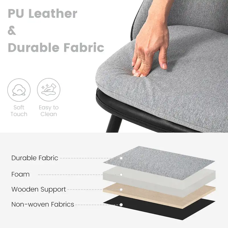 Glitzhome Set of 4 Mid-Century Leatherette Stitched Dining Accent Armchairs