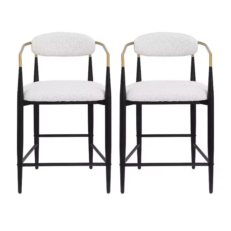 Christopher Knight Home Set of 2 25" Liam Modern Upholstered Iron Counter Height Barstools Beige/Black