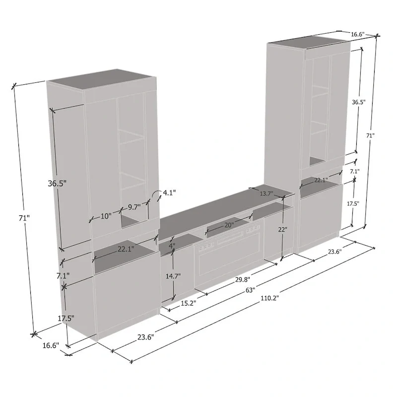 Reno WH05 Electric Fireplace Modern Wall Unit Entertainment Center