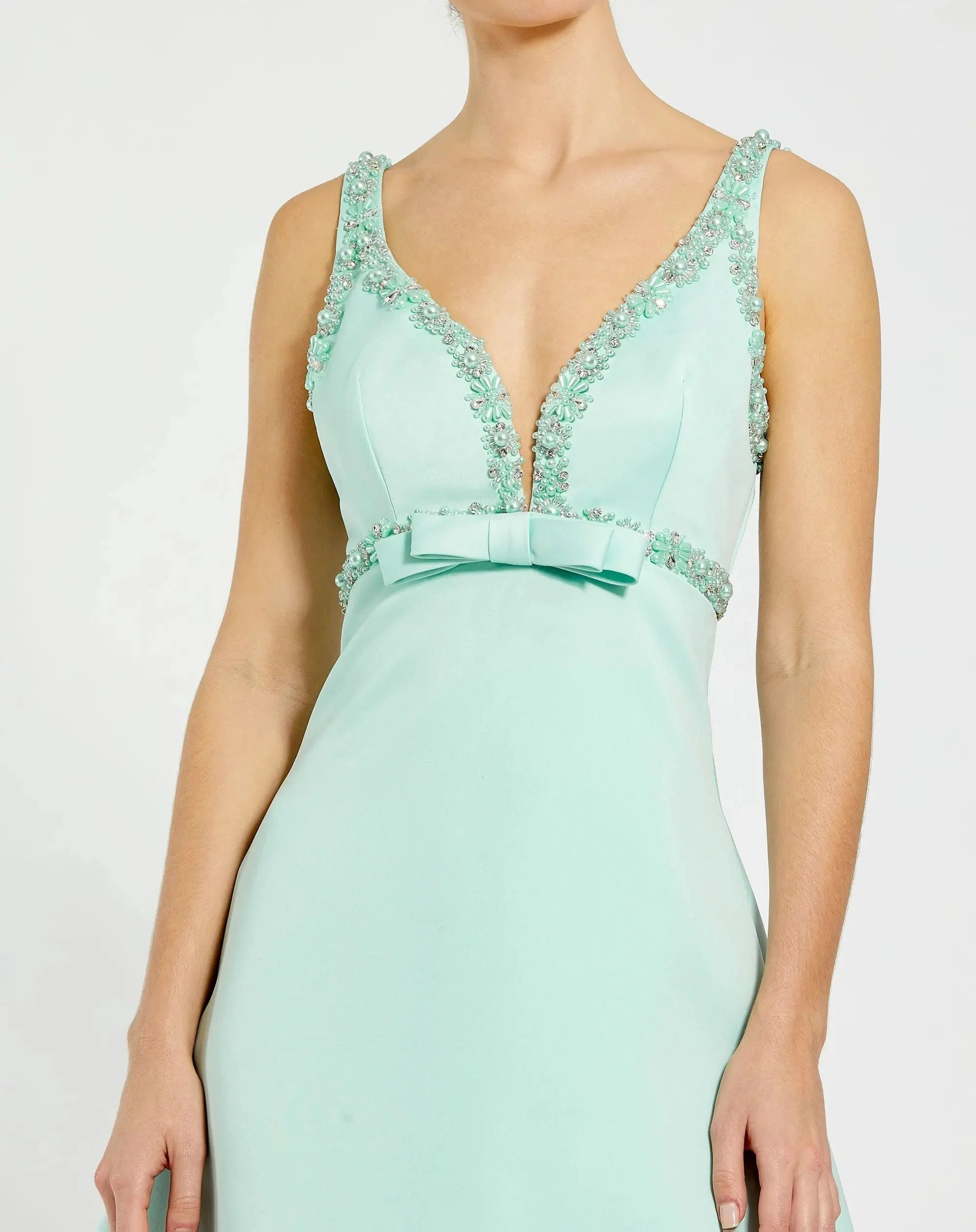 Green Hand Beaded Detail A-Line Mini Dress