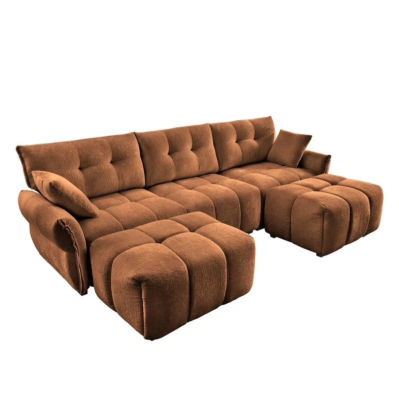 110.2 Chenille 3 Seater Upholstered Sofa, 2 Ottoman