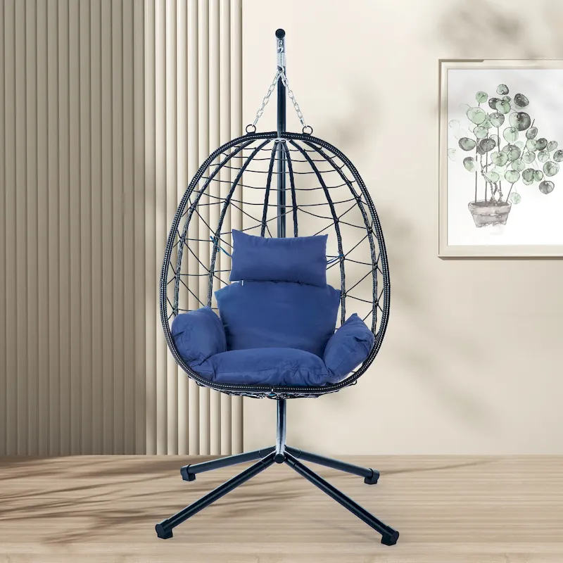Egg Chair with Stand Indoor Outdoor Swing Chair Patio Wicker Hanging Egg Chair Hanging Basket Chair Hammock Chair with Stand
