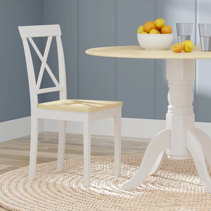 3-Piece Dining Set, 42  Round Drop-Leaf Table and X-Back Chairs