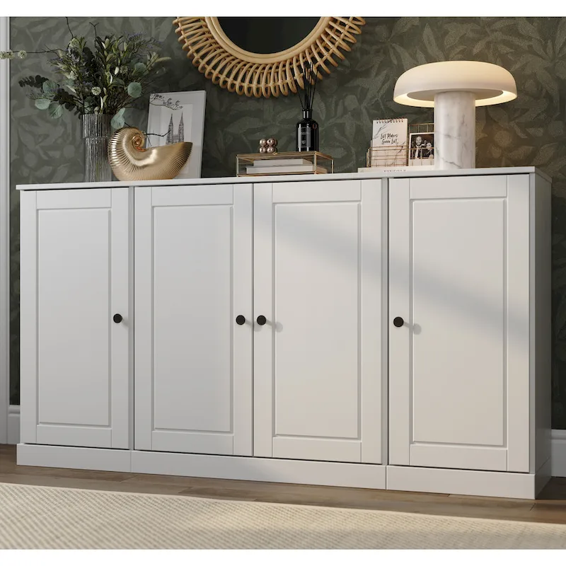 100% Solid Wood 65 Sideboard with Clear, Frosted Glass or Solid Wood Doors by