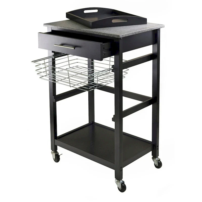 Julia Utility Kitchen Cart, Granite Top, Black - 22.68 x 16.06 x 33.94 inches