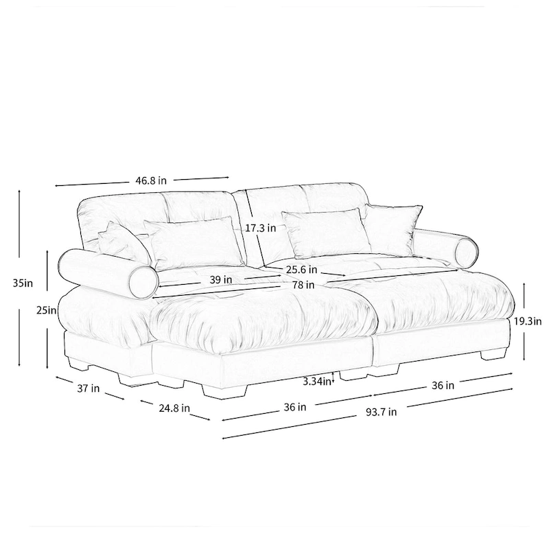 Velvet Fabric Loveseat Couch Modular Sectional Sofa with 2 Ottomans
