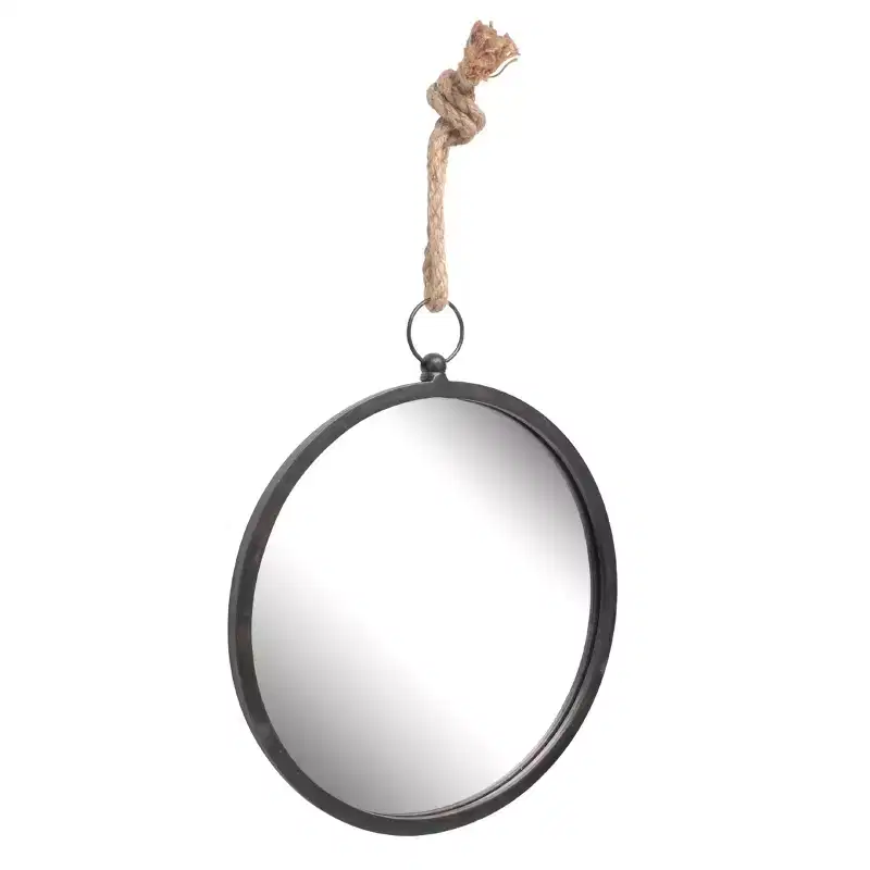 Large Round Metal Wall Mirror with Rope Hanging Loop - Stonebriar Collection: Modern Decor, No Assembly Required