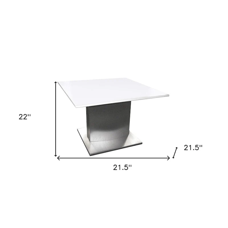 HomeRoots 22 White And Silver Marble And Metal Square Pedestal End Table - 21.5' X '22' X '21.5