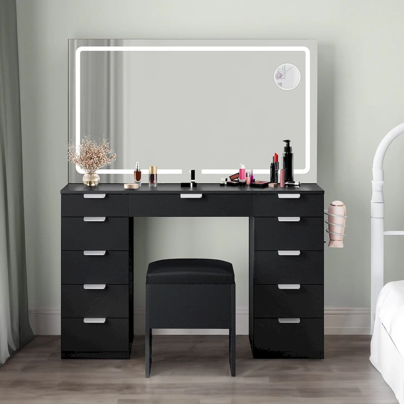 Moasis 46Vanity With Built-in Socket With Illuminated Mirror and Hair Dryer Rack - 55.8 H X 46 W X 11.7 D