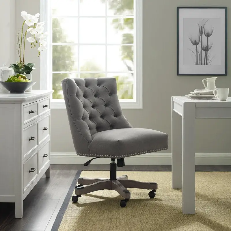 Office Chair - Gray Wood Base - Button Tufted