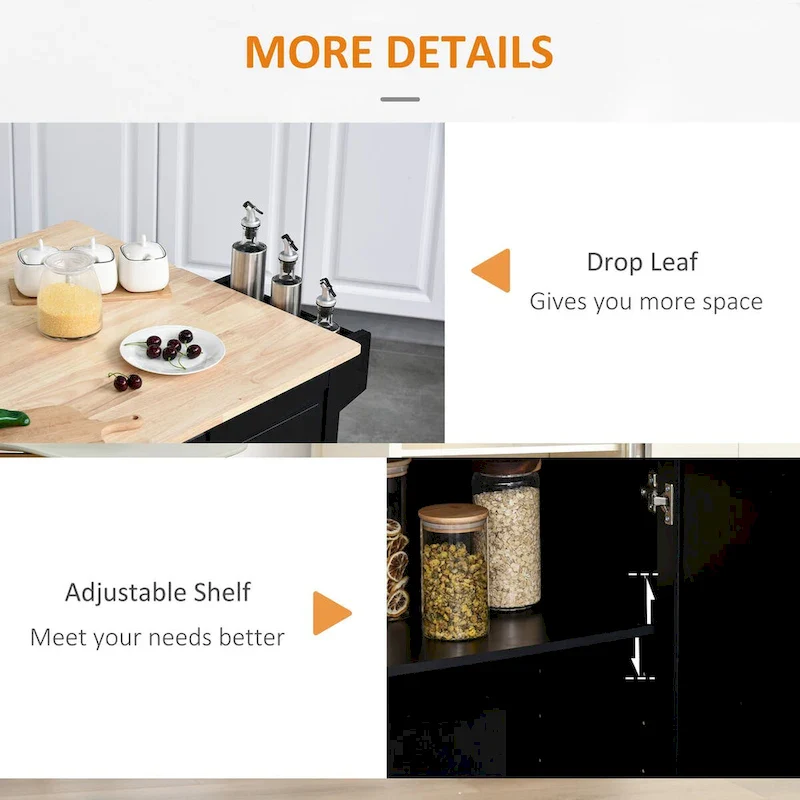 Mobile Kitchen Island with Drop Leaf, Towel Rack and 3 Drawers
