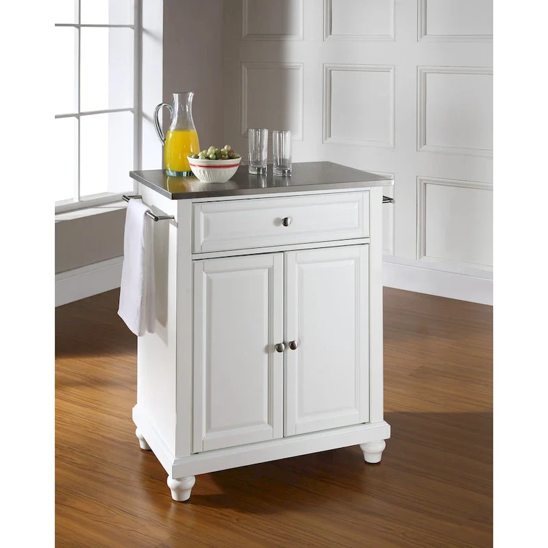 Crosley Cambridge Stainless Steel Top Portable Kitchen Island in White Finish - 18d x 31w x 35h