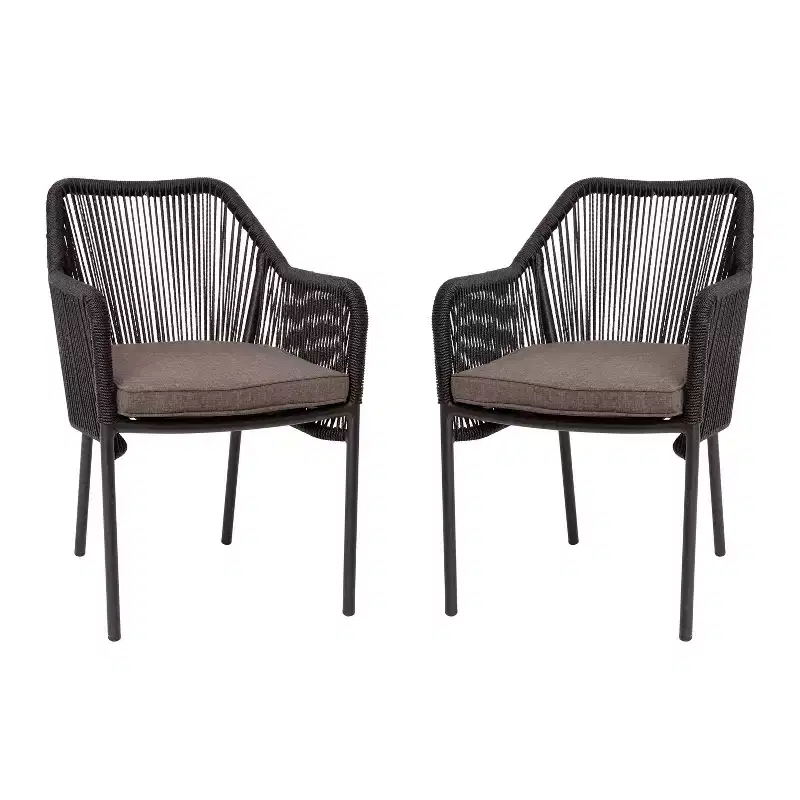 Emma and Oliver Woven All-Weather Outdoor Two-Piece Club Chair Set with Coordinating Cushions for Porch, Backyard and Patio