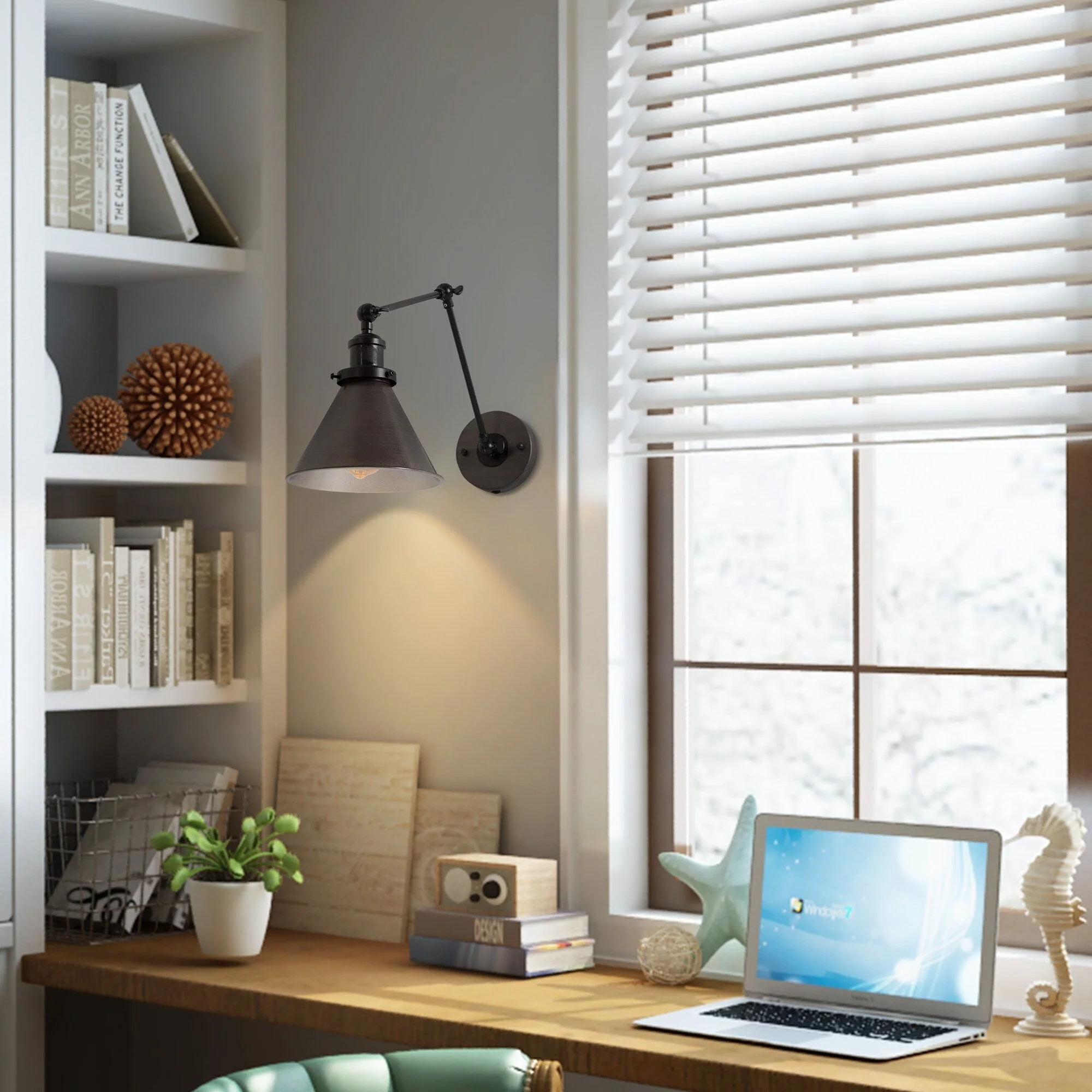 Set of 2 Modern Adjustable Swing Arm Lights Plug-in Hardwire Wall Sconces