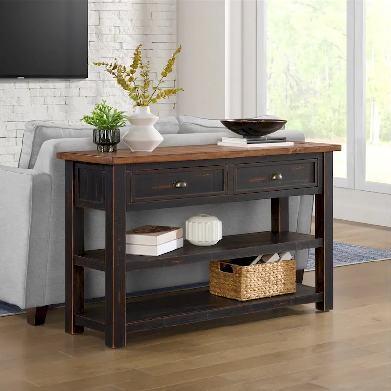 The Gray Barn Downington Solid Wood 2-Drawer Sofa Console Table
