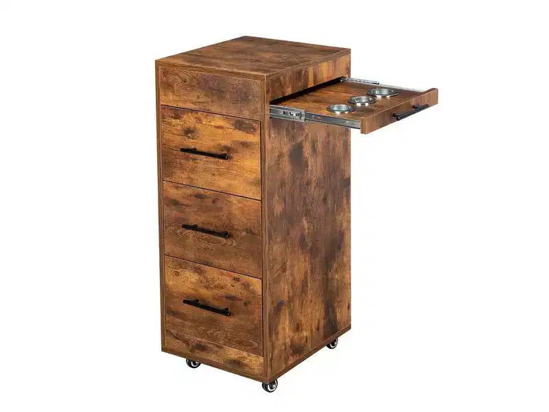 Karl Home Rustic Brown Wooden Salon Trolley Cart with Wheels and 3 Drawers