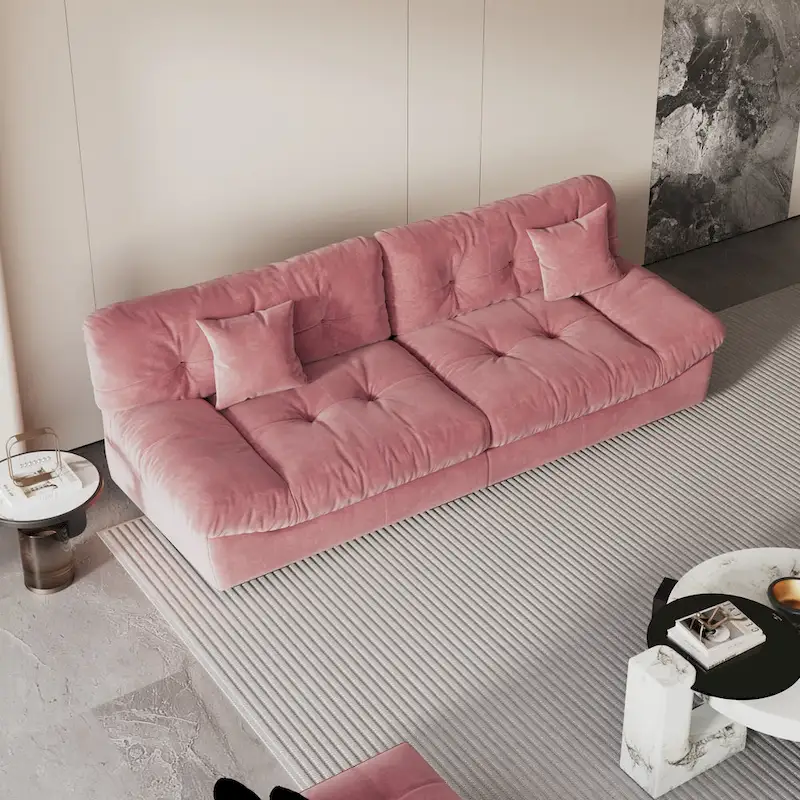 Velvet Loveseat Sofa - 2 Seater - Beige/Grey/Pink