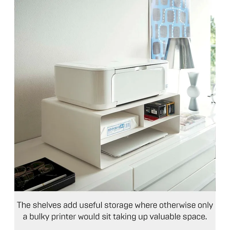 Black / White Rolling Printer Stand with Storage, Steel, Single-User