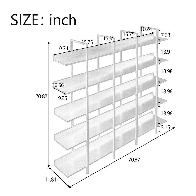 5 Tier Bookcase Home Office Open Bookshelf