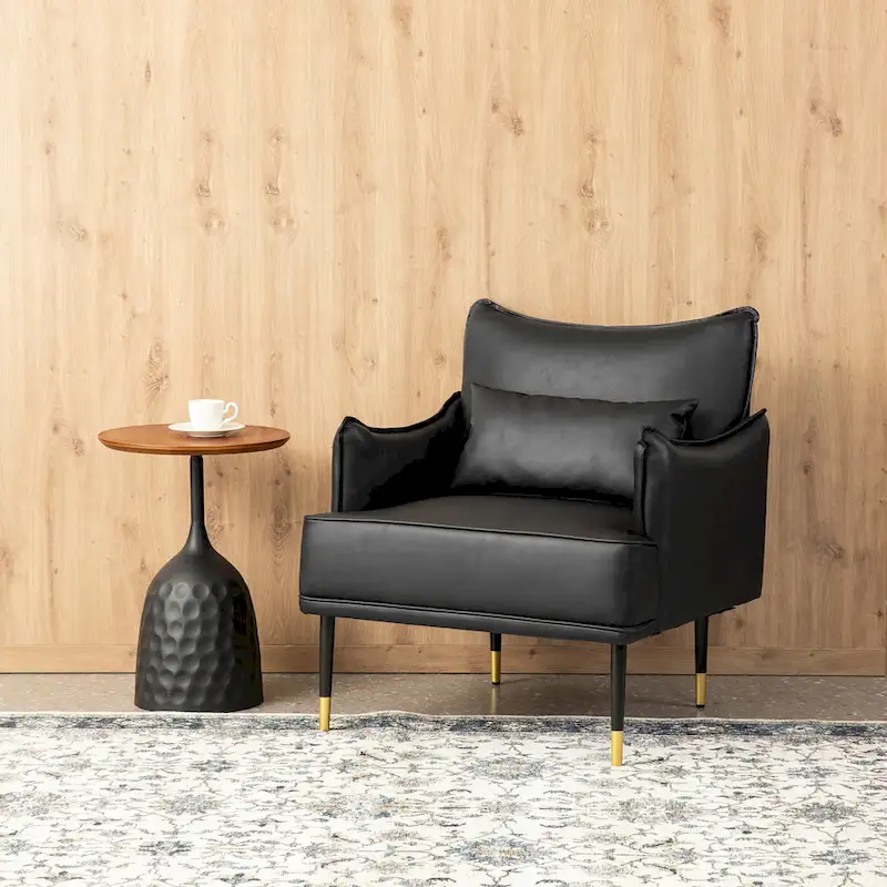 Glitzhome Set of 2 29.5 W Mid-Century Modern Leatherette Armchairs With Side Pocket - 29.5  W x 32  H x 28.75  D