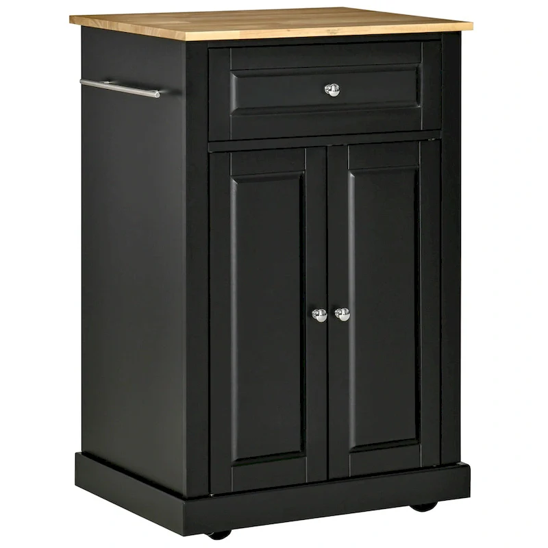 Rolling Kitchen Island Cart with Drawer and Cabinet - Black/Grey/Cream White