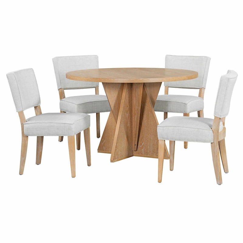 5-Piece Round Dining Table with 4 Upholstered Chairs