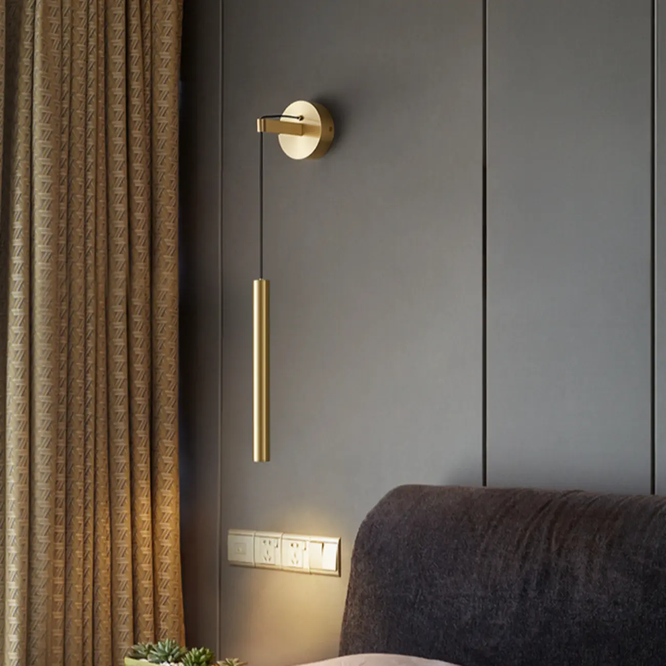 Elegant Gold Cylinder LED Wall Sconce with Crystal Deco
