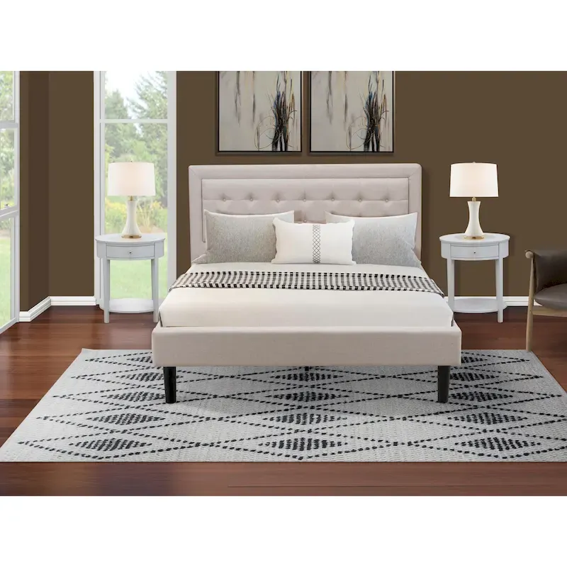 Upholstered Platform Bed with Button Tufted Headboard - Black Legs (Size & Color Options)