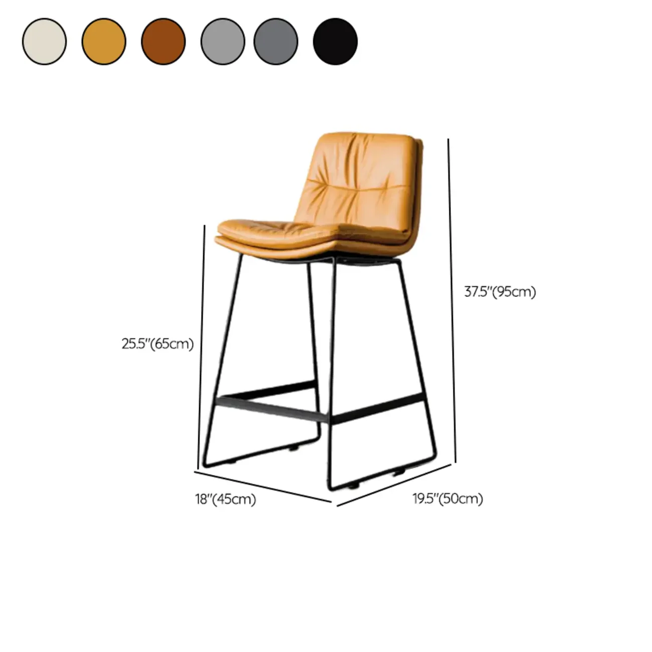 Modern Upholstered Low Back Metal Sled Bar Stools