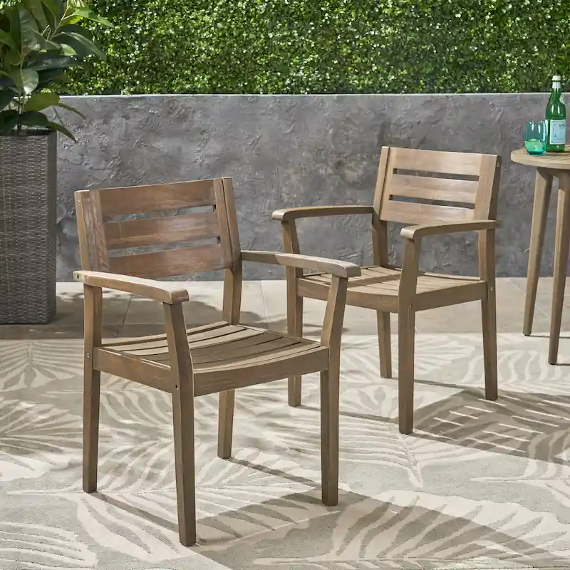 Acacia Wood Patio Dining Chairs Set of 2