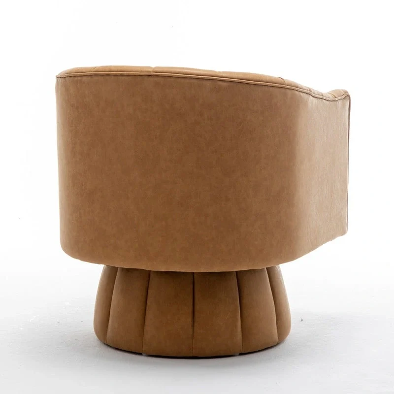 SEYNAR Mid-Century Swivel PU Leather Tufted Round Accent Barrel Chair
