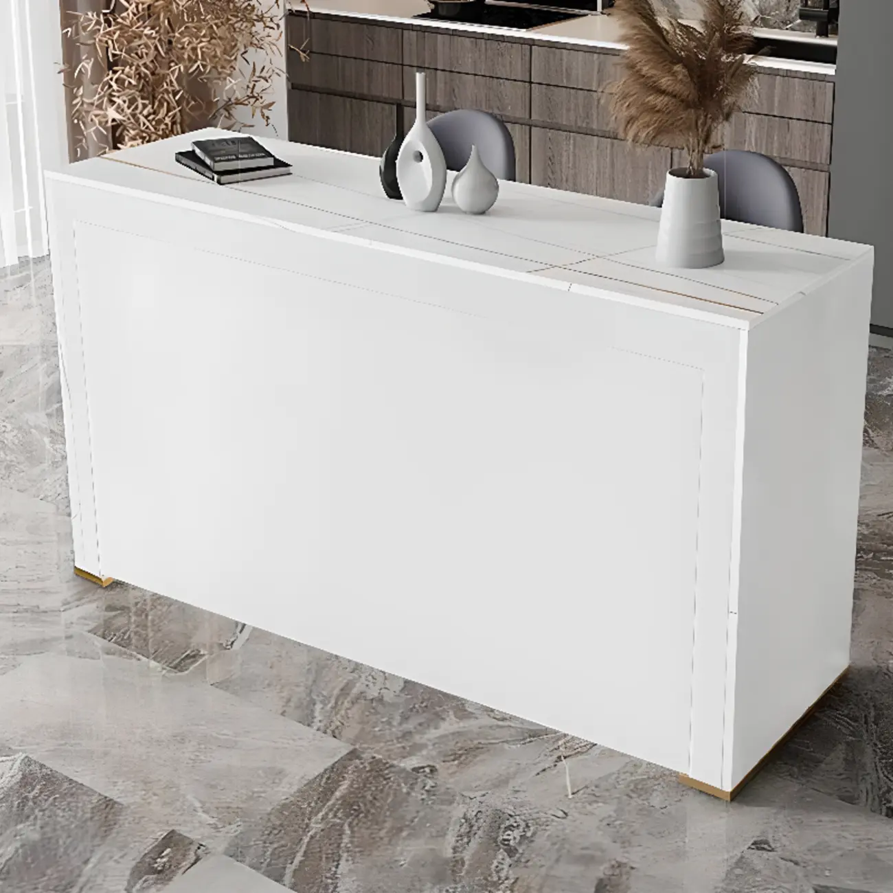 Modern Black Stone Top Bar Height Table for Kitchen