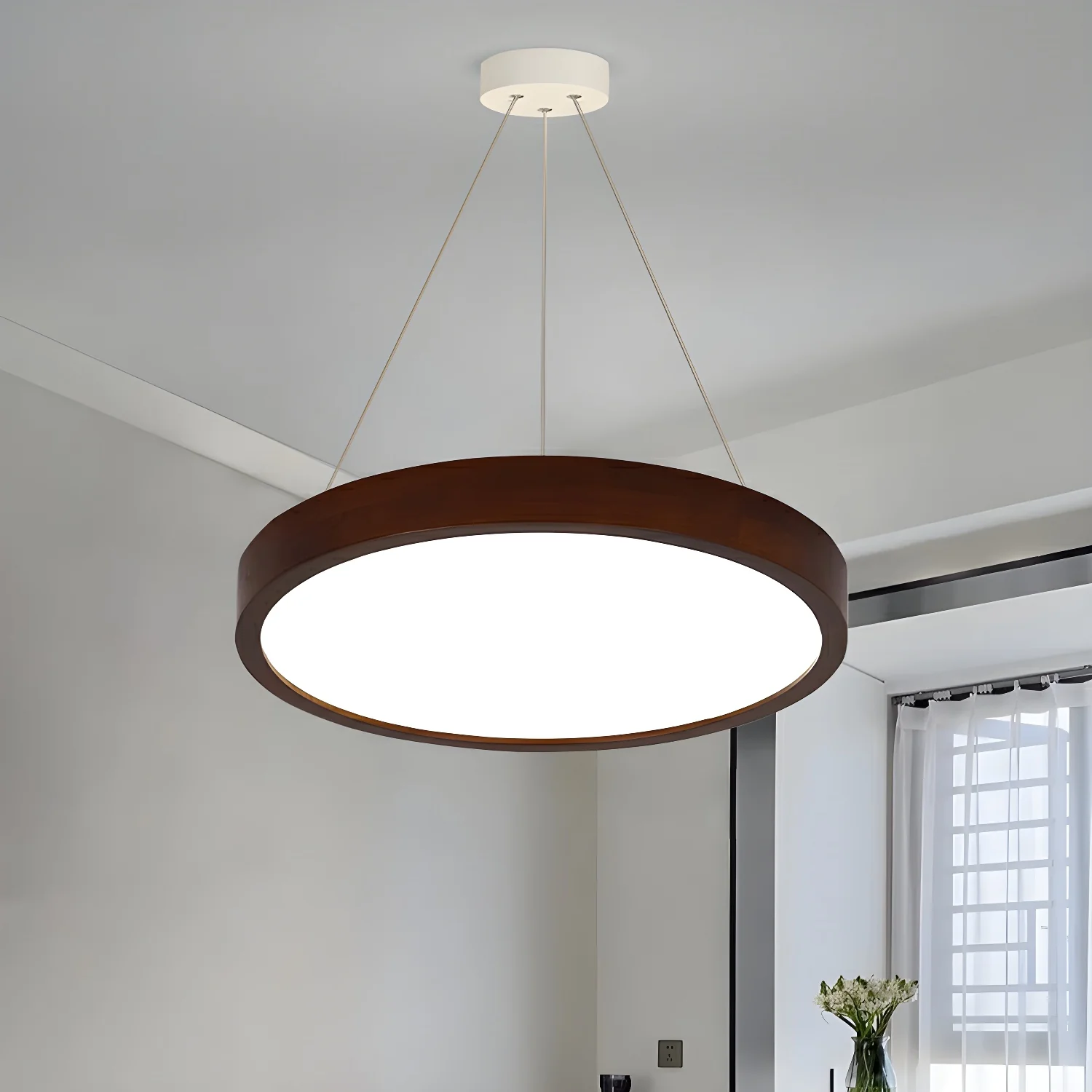 Modern Dimmable LED Brown Cylinder Wood Chandelier