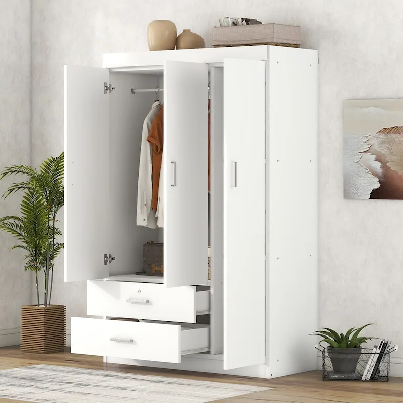White / Grey 3-Door Wardrobe with Drawers & Hanging Rail – 2-Person Assembly