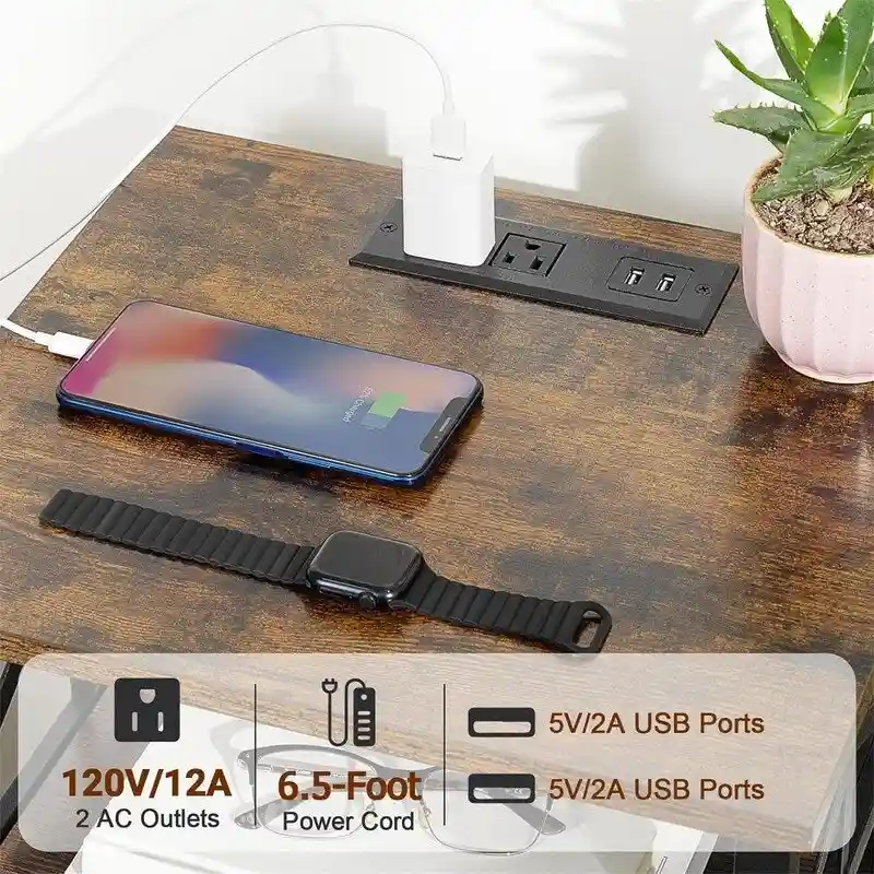 Black Nightstand with Charging Station - 15.7D x 13.8W x 23.8H