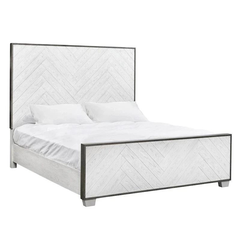 Modern Farmhouse White Metal Bed Frame, Vintage-Inspired Design