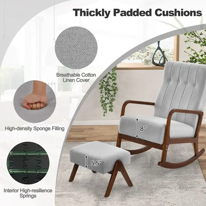 Costway Rocking Chair with Ottoman Upholstered Fabric Glider Rocker - See Details