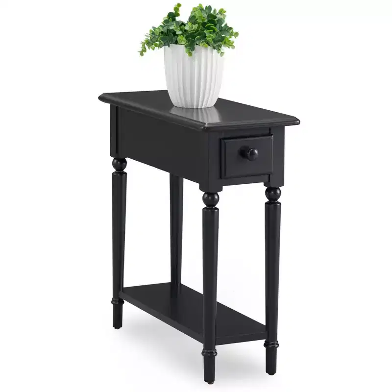 End Table Black - Leick Home: Narrow Side Table with Drawer, Rubberwood, CARB Certified