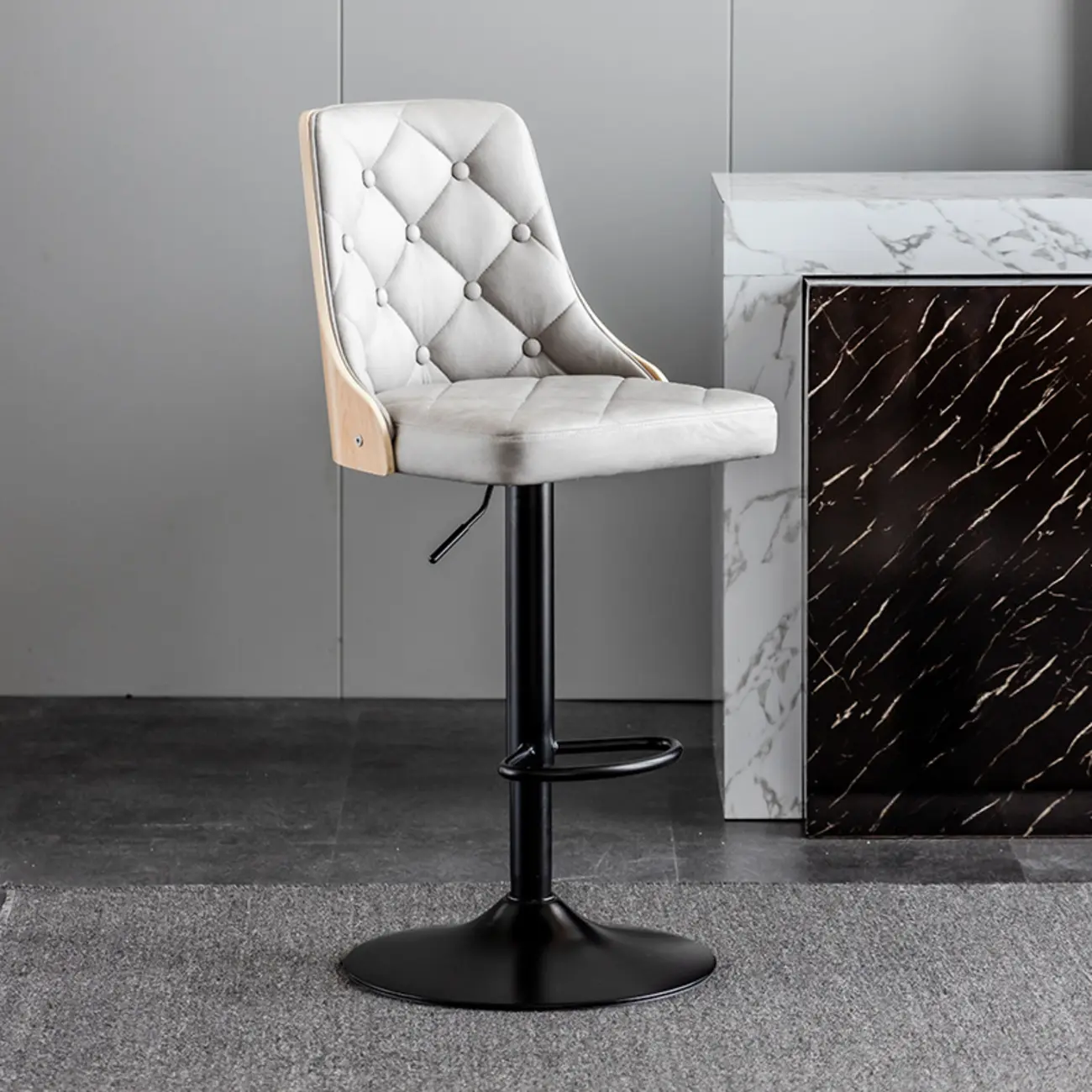 Modern Adjustable Full Back Tufted Leather Bar Stool