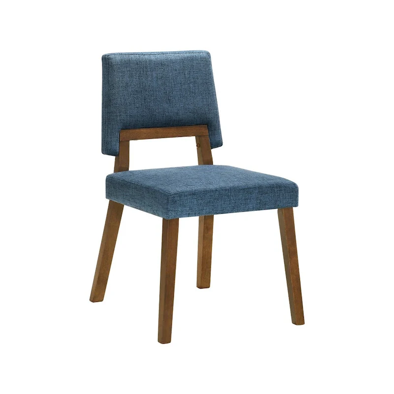 Yumi 23 Inch Dining Chair, Set of 2, Blue Fabric Seat, Walnut Brown