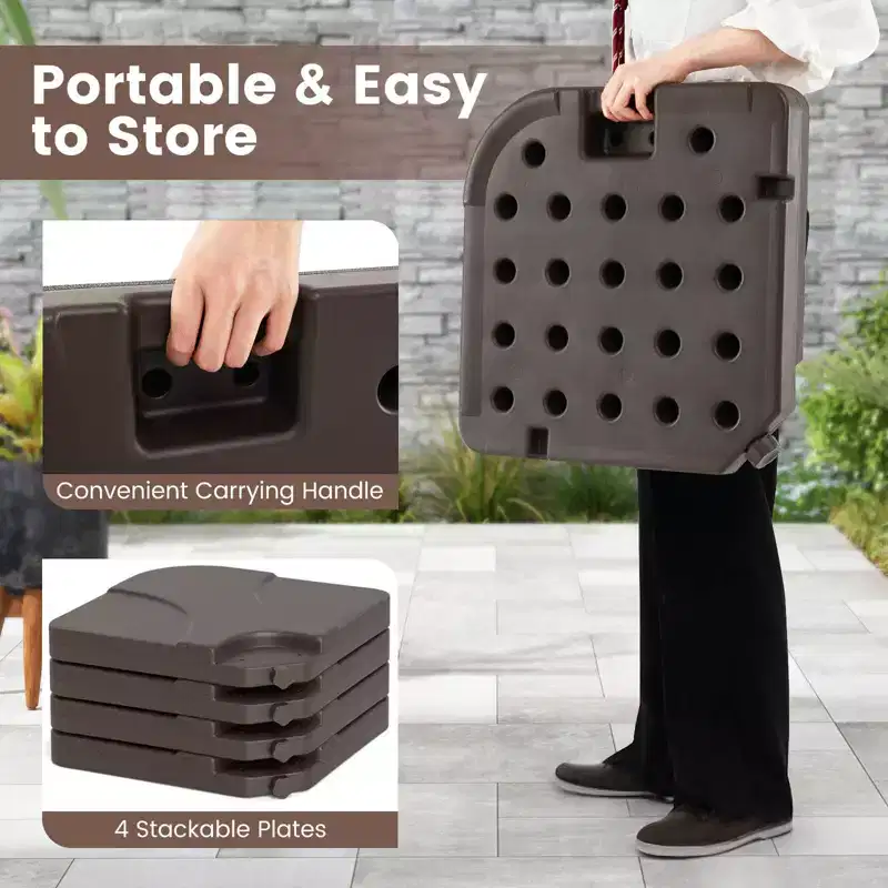 Costway 20 Patio Offset Umbrella Base Stand Water Filled Base Weights Sand Plate Set Brown/Black