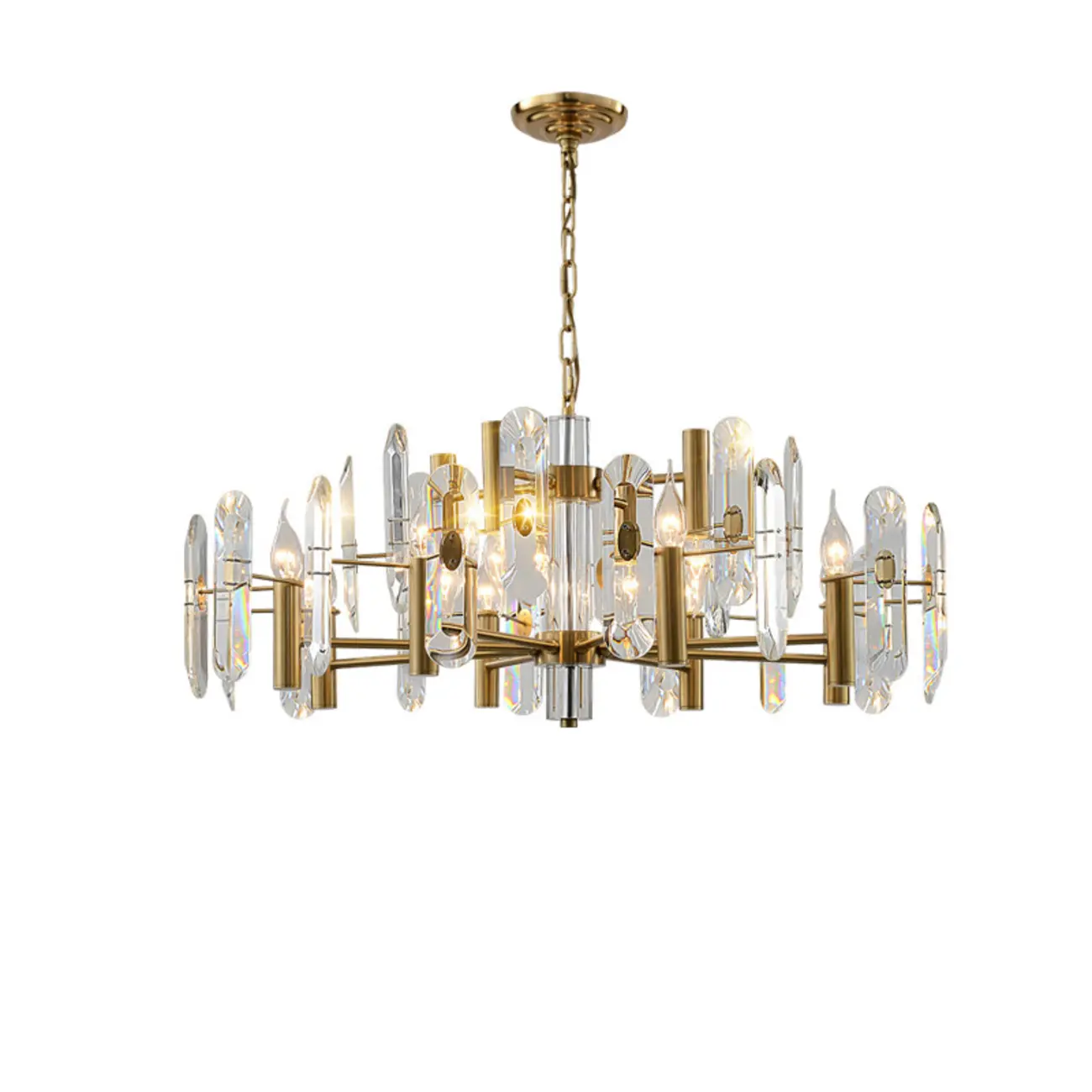 Geometric Gold Metal Clear Crystal Sputnik Chandelier