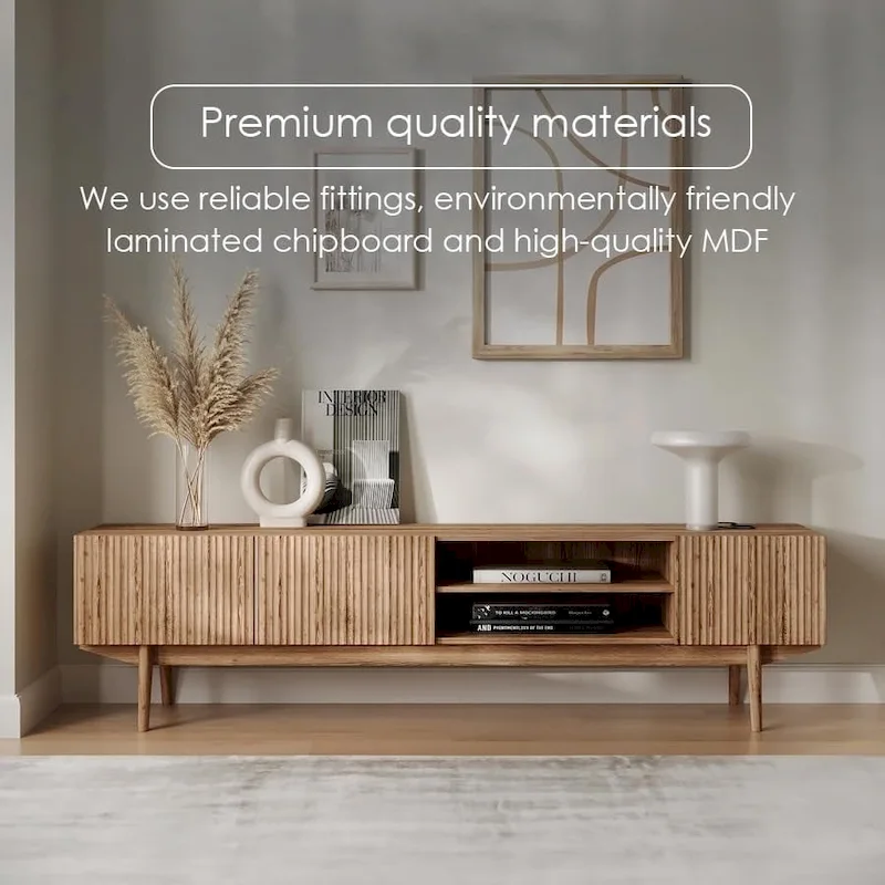 TV Stand Console Fits TV's up to 65 in. with Wood Legs in Mid Century Modern Scandinavian Design